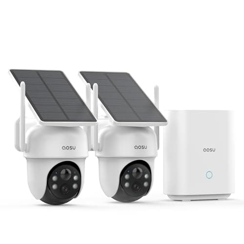 aosu Security Cameras Outdoor Wireless, 2 Cam-Kit, No Subscription Required, Solar-Powered, Home Security Cameras System with 360° Pan & Tilt, Auto Tracking, 2K Color Night Vision, Easy Setu