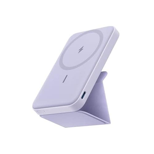 Anker 622 Magnetic Battery (MagGo), 5,000mAh Foldable Magnetic Wireless Portable Charger with Stand and USB-C Port (On the Side), Magsafe-Compatible for iPhone 16/15/14/13 Series Lilac Purpl