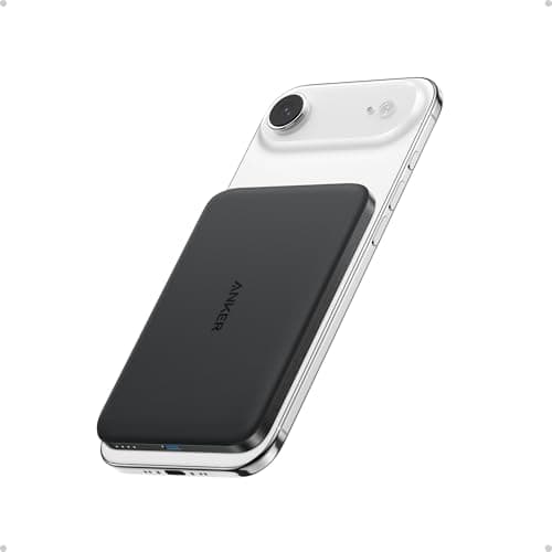 Anker Nano Power Bank, Ultra-Slim 5,000mAh Magnetic Wireless Portable Charger, Qi2 Certified 15W Max MagSafe Compatible Battery Pack, Ergonomic Design, For iPhone Air/17/16 Series Black