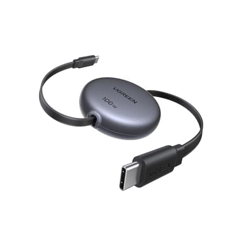 UGREEN 100W Nexode Retractable USB C Cable, Type C Cord USB C Charger Cable for iPhone 17/16/15, MacBook Pro/Air, Galaxy S25/S24/S23, iPad Pro/Air, Pixel 10/9, Switch, AirPods, Black, 3.3FT