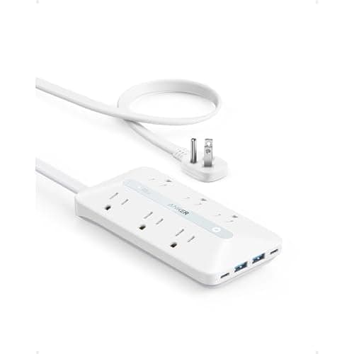 Anker Power Strip with 300J Surge Protector, Flat Plug Extension Cord with Multiple Outlets, 6 AC, 2 USB A & 2 USB C Ports for 20W, 5ft Outlet Extender, Dorm Room Essentials, Home Office 5FT