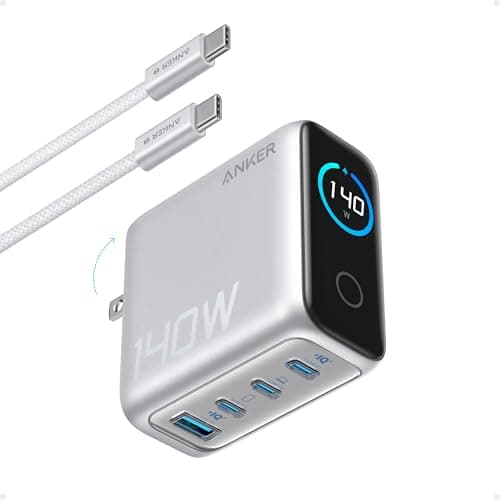 Anker MacBook Charger,140W Max 4-Port GaN USB C Charger Block with Smart Display,Fast Charger USB C Power Adapter,Touch Controls for MacBook,iPad,iPhone 17/16 Series (Include 5FT Cable,Non-B