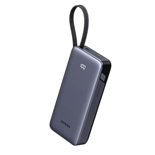 UGREEN Nexode Power Bank 20000mAh 45W with Built-in Cable, Fast Charging Portable Charger for iPhone 17 Pro/Samsung S26 Ultra/iPad Pro, 3-Port External Battery Pack with Digital Display, Tra