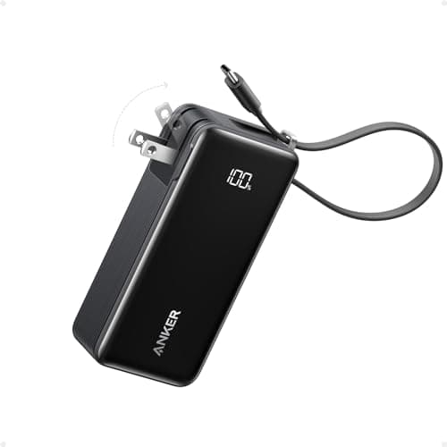 Anker Nano 3-in-1 Portable iPhone Charger, 10,000mAh Power Bank with Built-in USB-C Cable and Foldable Wall Plug, 30W Max Battery Pack, Travel Essentials for iPhone 17/16/15 Series, Galaxy,