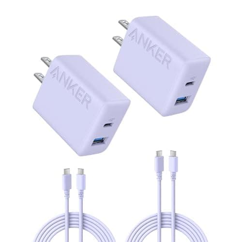 Anker iPhone 17/16 Charger, 2-Pack 20W Fast USB C Charger Block, for iPhone 17/16/16 Pro Max/15 Series/iPad Pro and More (Purple, 2 Pack & 2 Cable)