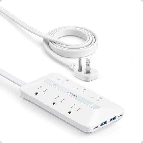 Anker Power Strip with 300J Surge Protector, Flat Plug Extension Cord with Multiple Outlets, 6 AC, 2 USB A & 2 USB C Ports for 20W, 10ft Outlet Extender, Dorm Room Essentials, Home Office 10
