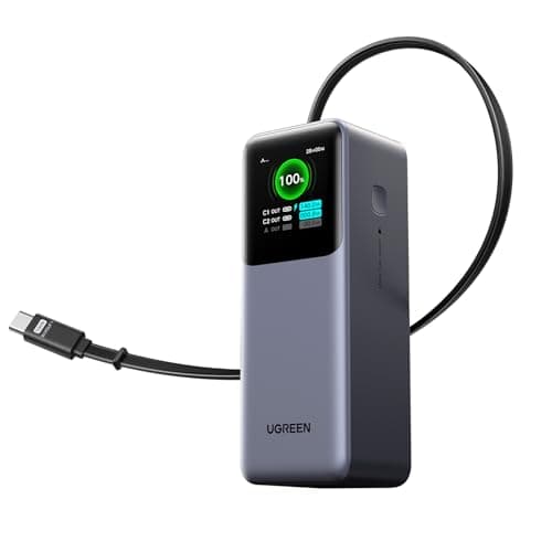 UGREEN Nexode Power Bank 20000mAh 165W with Built-in USB C Cable Laptop Travel Portable Charger, 100W Input, Fast Charging for MacBook Pro/Air/iPhone 17/16/iPad Pro/Galaxy S26 Ultra/Dell/HP