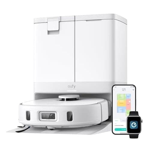 eufy X10 Pro Omni Robot Vacuum and Mop Combo, 8,000 Pa, Dual Mops with 12 mm Auto-Lift and Carpet Detection, AI Obstacle Avoidance, Auto Mop Washing&Drying, Self-Emptying, White 02-X10 Pro O