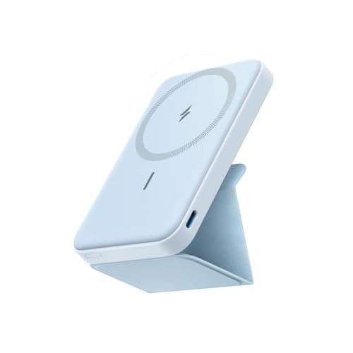 Anker 622 Magnetic Battery (MagGo), 5,000mAh Foldable Magnetic Wireless Portable Charger with Stand and USB-C Port (On the Side), Magsafe-Compatible for iPhone 16/15/14/13 Series Misty Blue