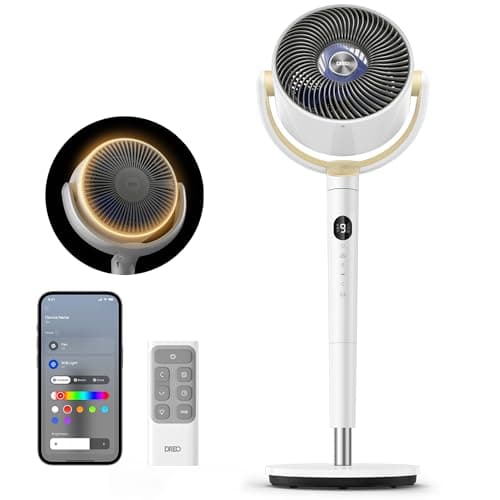 DREO Smart Fan for Bedroom, 120° +120° Omni-Directional Oscillating Fans, 100ft Quiet Pedestal Fan with RGB Light, 9 Speeds, 6 Modes, 20dB, 8H Timer, Wi-Fi/Voice/Alexa, 35-40" Floor Fans wit