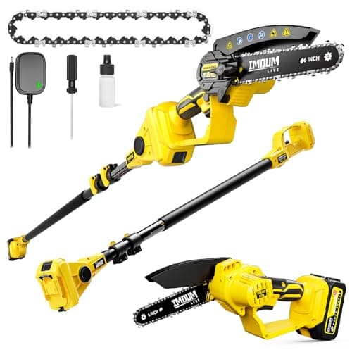 IMOUMLIVE 2-IN-1 Cordless Pole Saw & Mini Chainsaw, 21V 3.0Ah Battery Powered 6 Inch Electric Pole Chainsaw, 6.6 LB Lightweight, 14.8-Foot MAX Reach Pole Saw for Tree Trimming 6 inches