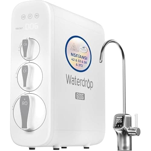 Waterdrop G3P600 Reverse Osmosis System, 8 Stage Tankless Reverse Osmosis Water Filter, NSF/ANSI 42 & 53 & 58 & 372 Certified, Under Sink RO System, 2:1 Pure to Drain, Smart LED Faucet