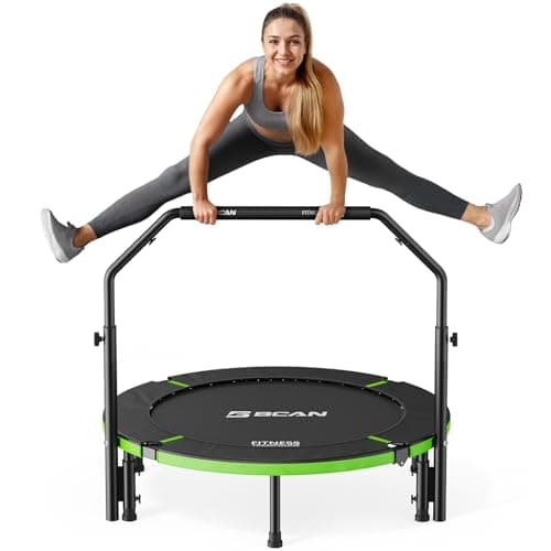 BCAN SP3 40"/48" Foldable Mini Trampoline, Rebounder Trampoline for Adults, U/T Adjustable Foam Handle, Exercise Rebounder for Adults Indoor/Garden Workout, Max Load 330lbs/440lbs-40T-Green