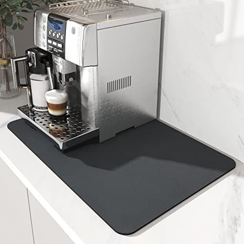 AMOAMI Dish Drying Mat for Kitchen Counter-Coffee Mat Bar Accessories, Hide Stain, Rubber Backed, Absorbent, Fit Under Coffee Maker, Espresso Machine, Pot, Dish Rack, 12"x19", Dark Grey