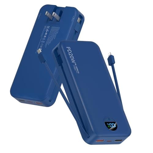 citicr Portable Charger Power Bank, 20000mAh PD20W USB C Fast Charging with Built-in Cables & Wall Plug, External Battery Pack with LED Display, Travel Essential for iPhone, iPad, Samsung Na