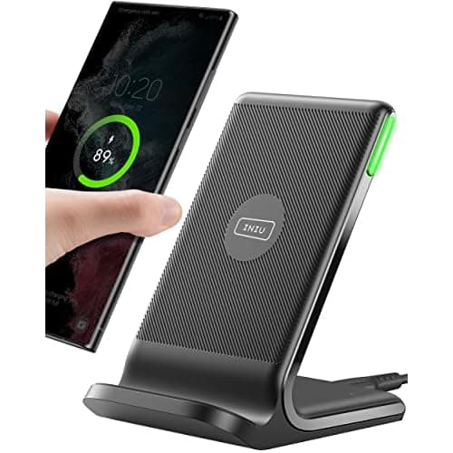 INIU Wireless Charger, 15W Fast Wireless Charging Station with Sleep-Friendly Adaptive Light Compatible with iPhone 17 16 15 14 13 12 Pro Max Samsung Galaxy S25 S24 S23 Note 20 Google etc Bl