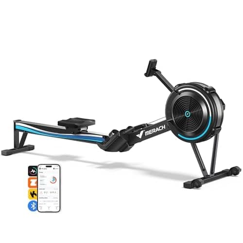 MERACH Rudergerät Luftwiderstand für Zuhause, 10 Stufen Einstellbar mit Exklusiver APP, Professionelles Indoor-Rudergerät, Ergonomischer Komfortsitz, Einfache Lagerung