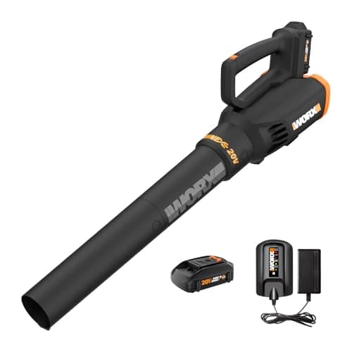 WORX Cordless Leaf Blower, Electric Blower with Turbine Fan, Blowers for Lawn Care with 2 Speed Control, Battery & Charger Included, WG547