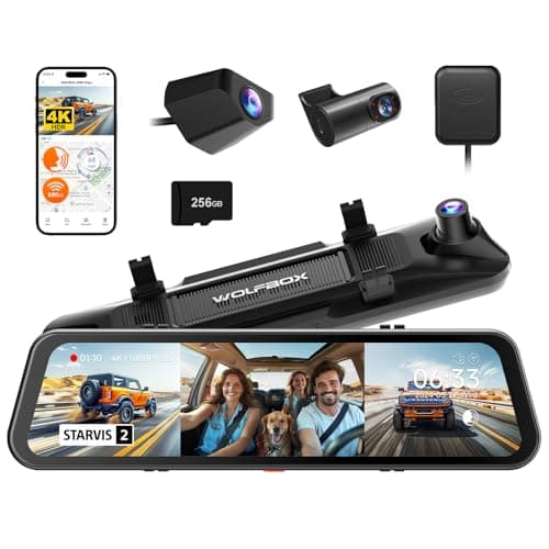 WOLFBOX G900 Tripro Cabin Version 3 Channel 4K Rear View Mirror Camera,8MP STARVIS IMX678 Night Vision,4K+1080P+2.5K Front Inside and Rear Mirror Dash Cam,5.8GHz WiFi,Voice Control,Includes