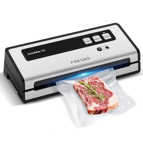 FRESKO Vacuum Sealer Machine with Automatic Bag Detection, 0.2-inch Widened Heating Strip, Compact Food Sealer, Easy to Use, Starter Kit Silver Black Large