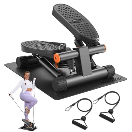 Niceday Steppers for Exercise, Stair Stepper with Resistance Bands, Mini Stepper with 300LBS Loading Capacity, Hydraulic Fitness Stepper with LCD Monitor Gray+Mat