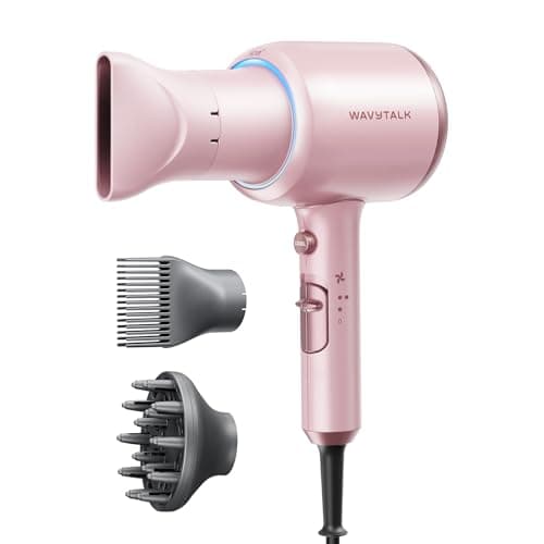 Wavytalk Hair Dryer with Diffuser, Blown Away Ionic Blow Dryer for Curly Hair with Comb, 1875W Fast Drying Hair Dryer with Ceramic Technology, 3 Attachments for All Hair Types, Light and Qui