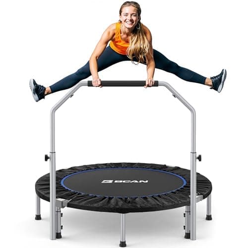 BCAN SP2 40/48" Foldable Mini Trampoline Max Load 330lbs/440lbs, Fitness Rebounder with Adjustable Foam Handle, Exercise Trampoline for Adults Indoor/Garden Workout | FED Fitness 48-inch Bla