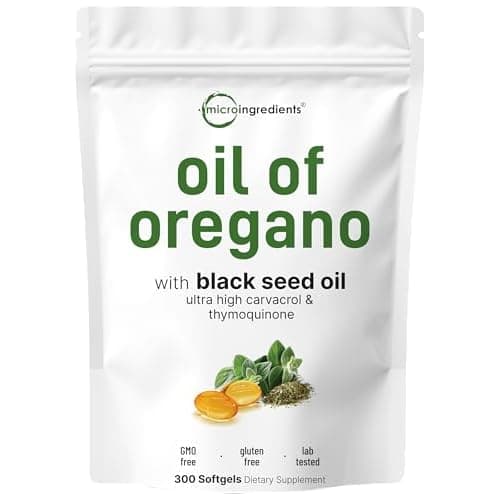 Micro Ingredients Oil of Oregano Softgels, 300 Count | 2 in 1 Formulated with Black Seed Oil | 4X Strength Carvacrol & Thymoquinone | Plant Based, Non-GMO