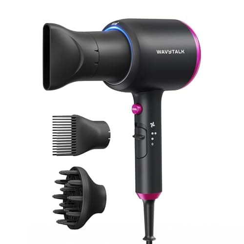 Wavytalk Hair Dryer with Diffuser, Blown Away Ionic Hair Dryer for Curly Hair with Comb, 1875W Fast Drying Blow Dryer with Ceramic Technology, 3 Attachments for All Hair Types, Light and Qui