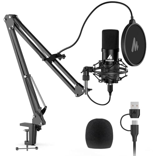 USB Microphone, MAONO 192KHZ/24Bit Plug & Play PC Computer Podcast Condenser Cardioid Metal Mic Kit with Professional Sound Chipset for Recording, Gaming, Singing, YouTube (AU-A04) A04 USB M