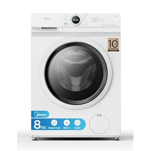Midea MF10EW80B Waschmaschine / 8kg / 1400 U/Min/EEK A/Inverter Quattro Moto/Slim Line/Dampffunktion/Grosse Trommel/Slim Design/Nachlegefunktion/Kindersicherung/AquaStop, Weiß