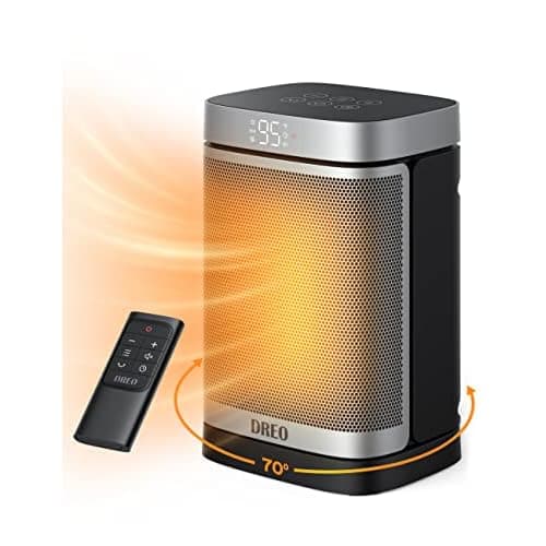 DREO Space Heater, 1500W Portable Electric Heaters for Indoor Use, PTC Ceramic Heater for Office with Remote, Thermostat, 70°Oscillation, 12H Timer, 5 Modes, Safe Quiet Room Heater for Bedro