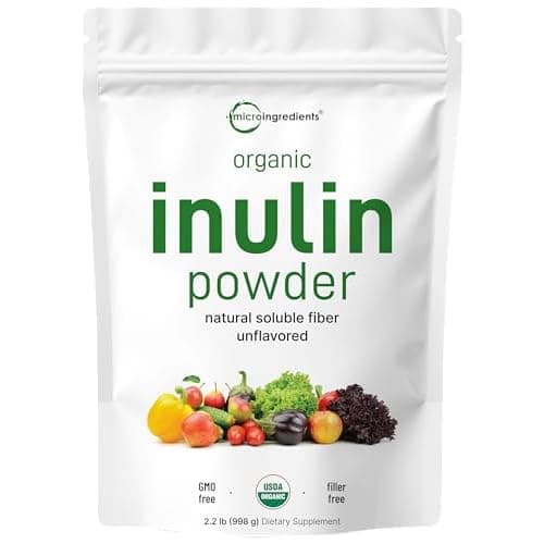 Micro Ingredients Organic Inulin FOS Fiber Powder, 2.2 lbs | Quick Water-Soluble Prebiotic | Natural Fiber for Smoothies & Drinks | Vegan Friendly, Dissolves Clear