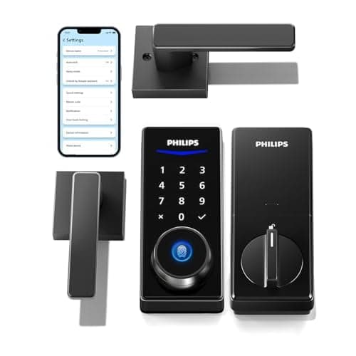 Philips Smart Lock with Handles, Keyless Entry Front Door Lock Set, Smart Keypad Deadbolt with Handle, Digital Door Lock for Front Door, App Fingerprint PIN Code Unlocking, Auto Locking