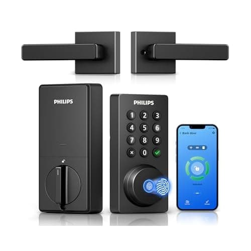 Philips WiFi Keypad Door Lock with Handle, Built-in WiFi, APP Remote Control, Voice & Fingerprint Unlock, Smart Locks for Front Door with Auto Lock, Digital Front Door Lock Set, Keyless Entr
