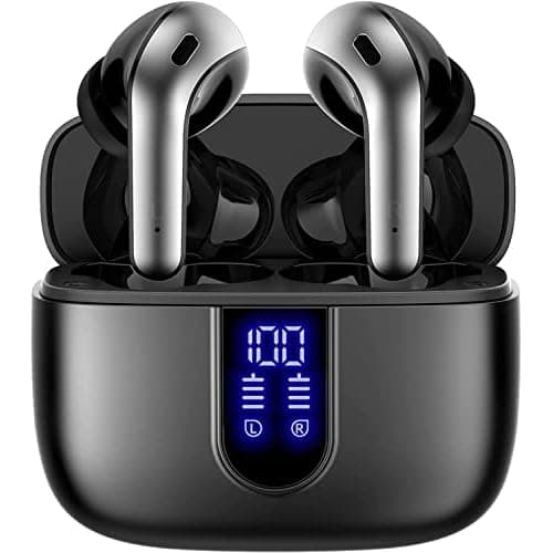 TAGRY Bluetooth Headphones True Wireless Earbuds 60H Playback LED Power Display Earphones with Wireless Charging Case IPX5 Waterproof in-Ear Ear buds with Mic for TV Smart Phone Laptop Compu