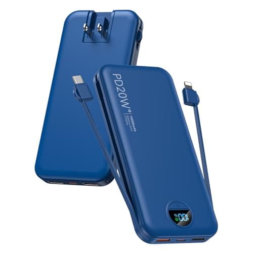citicr Portable Charger Power Bank, 10000mAh PD20W USB C Fast Charging with Built-in Cables & Wall Plug, 5-in-1 External Battery Pack with LED Display, Perfect Backup for iPhone, iPad, Samsu