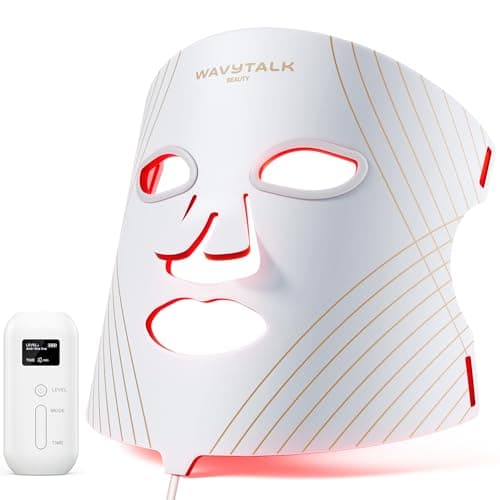wavytalk Red Light Therapy Mask for Face, Glow Time LED Face Mask Light Therapy for Anti-Fine Line, Acne Treatment and Skin Rejuvenation with Red, Near-Infrared Light, Blue & Amber Light The