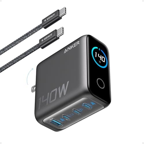 Anker Laptop Charger, 140W MAX USB C Charger, 4-Port Multi-Device Fast Charging, Advanced GaN Power Adapter, Intuitive Touch Controls, for MacBook, iPhone 17/16 Series, Samsung Galaxy, Pixel