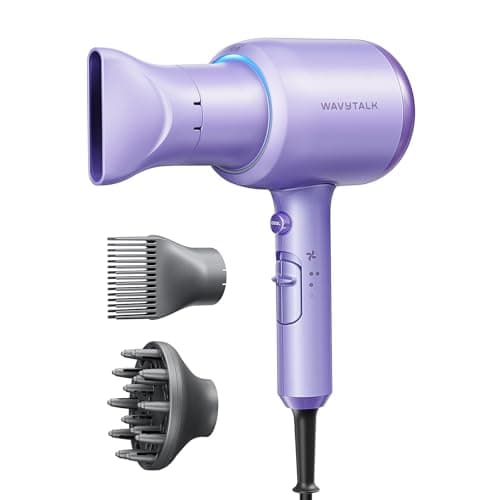 Wavytalk Blow Dryer with Diffuser, Blown Away Ionic Hair Dryer for Curly Hair with Comb, 1875W Fast Drying Blow Dryer with Ceramic Technology, 3 Attachments for All Hair Types, Light and Qui
