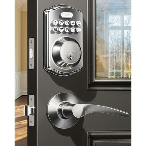 Veise Keyless Entry Door Lock with 2 Lever Handles - Electronic Keypad Deadbolt, Easy Installation Digital Smart Front Door Lock Set, Satin Nickel Satin Nickel Door Lever