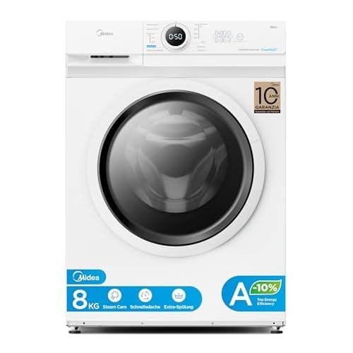Midea MF10EW80BA10 Waschmaschine / 8kg / 1400 U/Min/EEK A-10%/Inverter Quattro Motor/Dampffunktion/Grosse Trommel/Nachlegefunktion/Kindersicherung/AquaStop, Weiß 8KG SERIES 100,EEK A-10%
