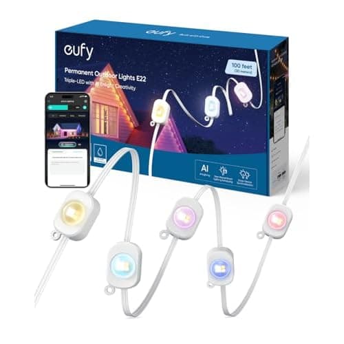 eufy Permanent Outdoor Lights E22, 100ft with 60 Triple-LED Lights, Smart RGBWW for Christmas, Daily and Holiday, Up to IP67 Waterproof, AI Light Themes for Christmas Decorations, Works with