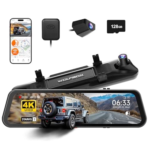 WOLFBOX G900 PRO Mirror Dash Cam with 8MP STARVIS IMX678, 12 inches Rear View Mirror Camera with Front 4K and Rear 2.5K, Included 128GB Card, Voice Control, 5.8GHz WiFi, Loop Recording, G-Se