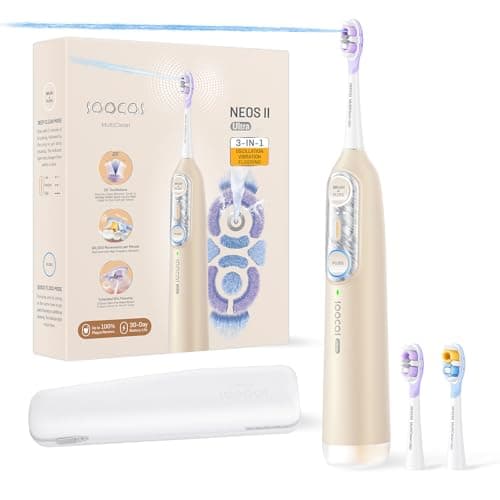 Soocas NEOS II Ultra – Electric Toothbrush with Water Flosser Combo, 3-in-1: Flosses, Vibrates and Oscillates, Flossing Toothbrush for Adults, Cordless Water Flosser for Travel, Champagne Go