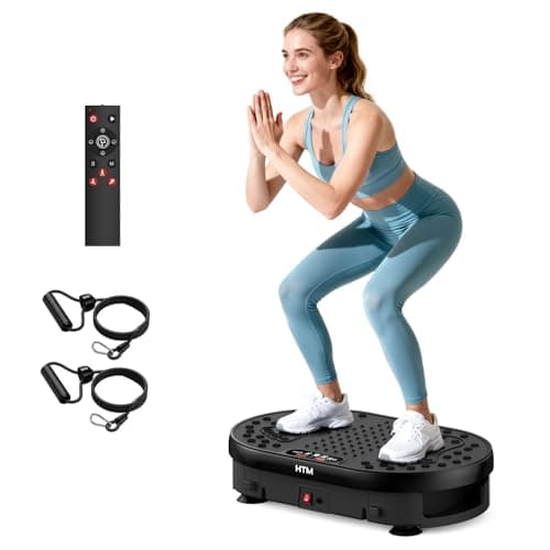 HTM Vibration Plate Exercise Machine, 9 Modes & 120 Speeds, Body Shake Plate with Resistance Bands Slot & Remote Control, 300 Lbs Capacity Shake Board for Weight Loss Fat Burner Home Fitness