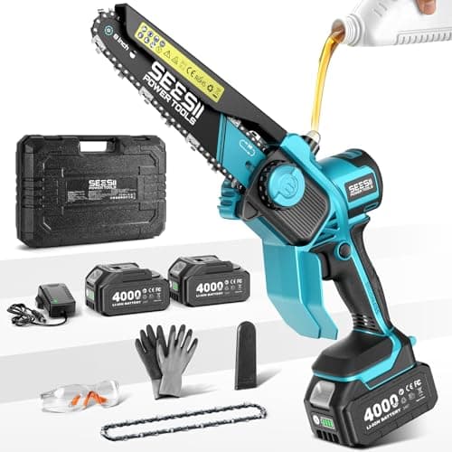 SEESII Flagship 8-Inch Cordless Mini Chainsaw, 2026 Upgraded Brushless Motor, Electric Chainsaw with 2×4000mAh Batteries, Tool-Free Chain Tension & Oiler, Handheld Saw for Fast Tree Branch C