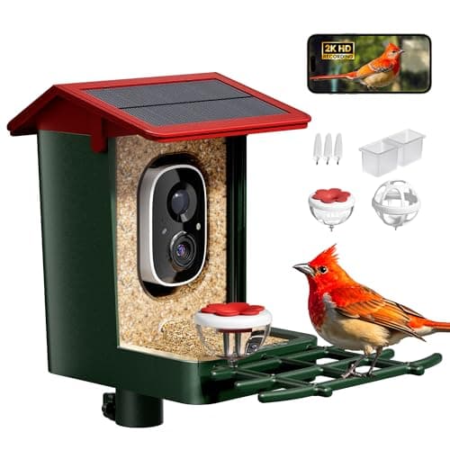 Smart Bird Feeder with Camera Solar Powered, 2K HD Video, AI Bird Species Identification, Instant Arrival Alerts, Weatherproof Design for Effortless Birdwatching, Best Gift for BirdLovers, R