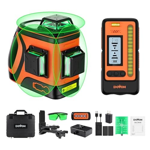 DOVOH Outdoor Laser Level with Receiver : Daylight High Visibility Laser Level 360 Self Leveling Up To 400ft Long Range High Power Green with Detector Outside Construction Landscaping, H3-36