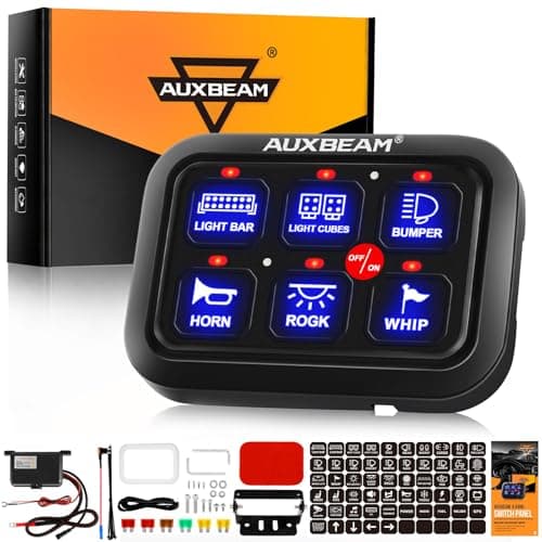 Auxbeam 6 Gang Switch Panel BC60, Universal Circuit Control Relay System Box with Automatic Dimmable On-Off LED Switch Pod Touch Switch Box for Car Pickup Truck UTV ATV Boat, 3 Years Warrant